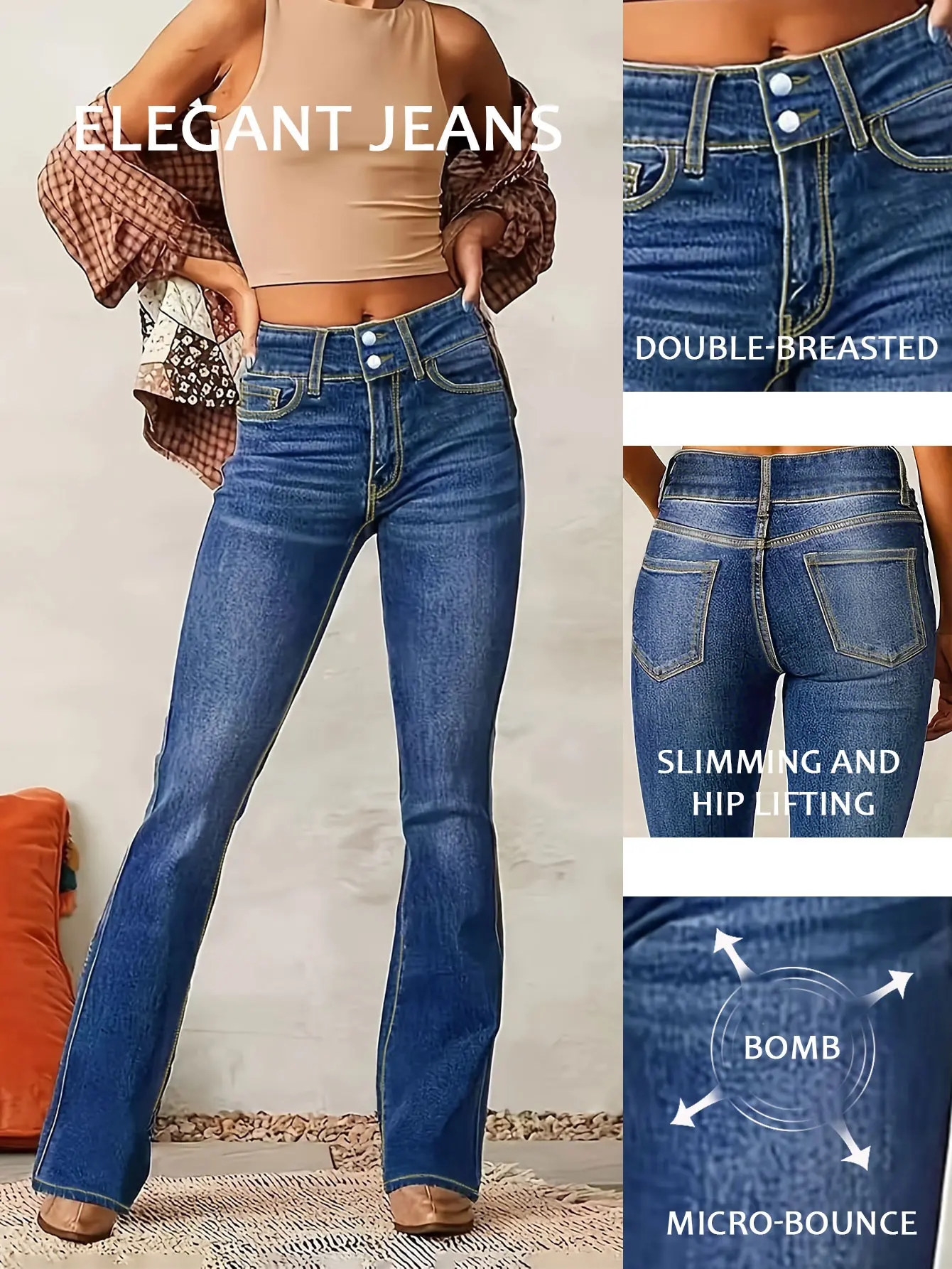 2025 Autumn Women's Slim Fit Stretch Dark Blue Skinny Jeans Double Button Placket Fashionable Slim Fit Women's Jeans