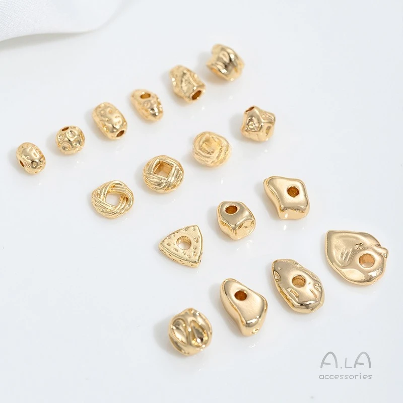 14K Gold-wrapped Irregular Stone Bead Special-shaped Bead Spacer Wool Ring Pineapple Knot Spacer DIY Jewelry Accessories