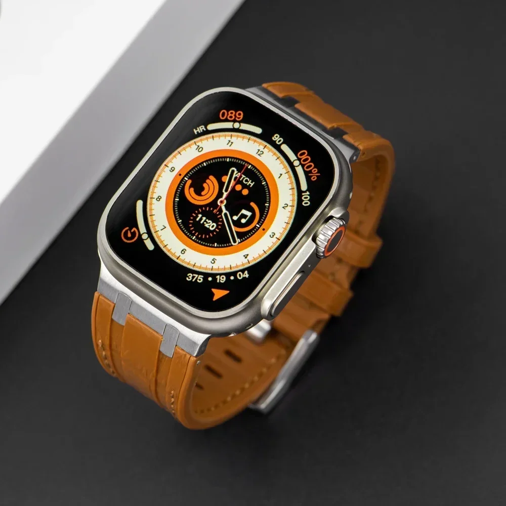 Leather Strap for Apple Watch Ultra 49mm 8 7 45 41mm Crocodile Pattern Soft Wristband Belt IWatch 6 5 4 3 SE 40 38 44 42 Mm Band