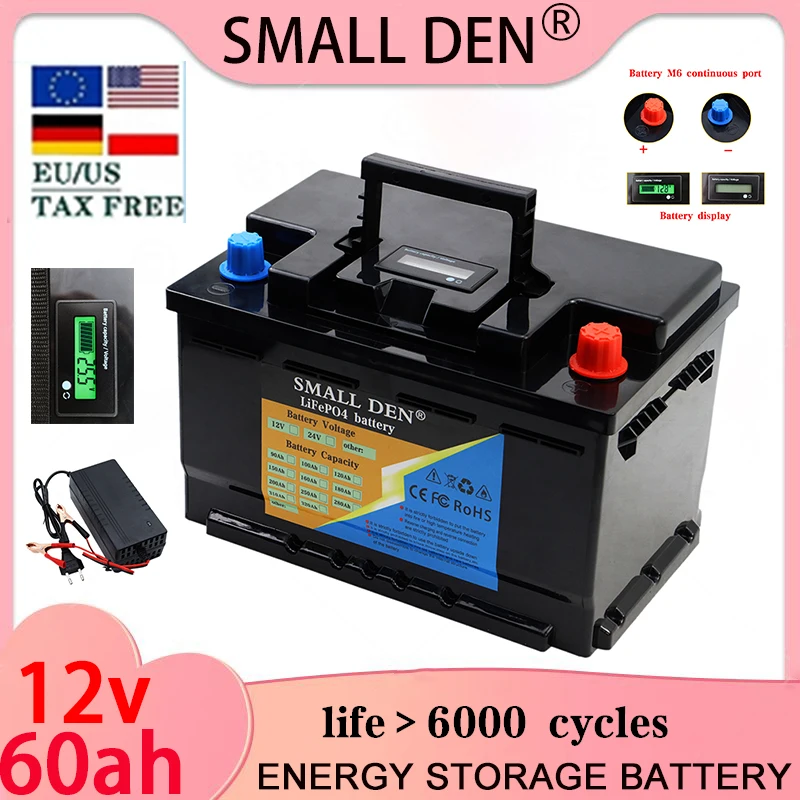 12V 60Ah lithium iron phosphate battery 12.8V lithium iron phosphate RV off-road off grid solar wind energy battery+10A charger