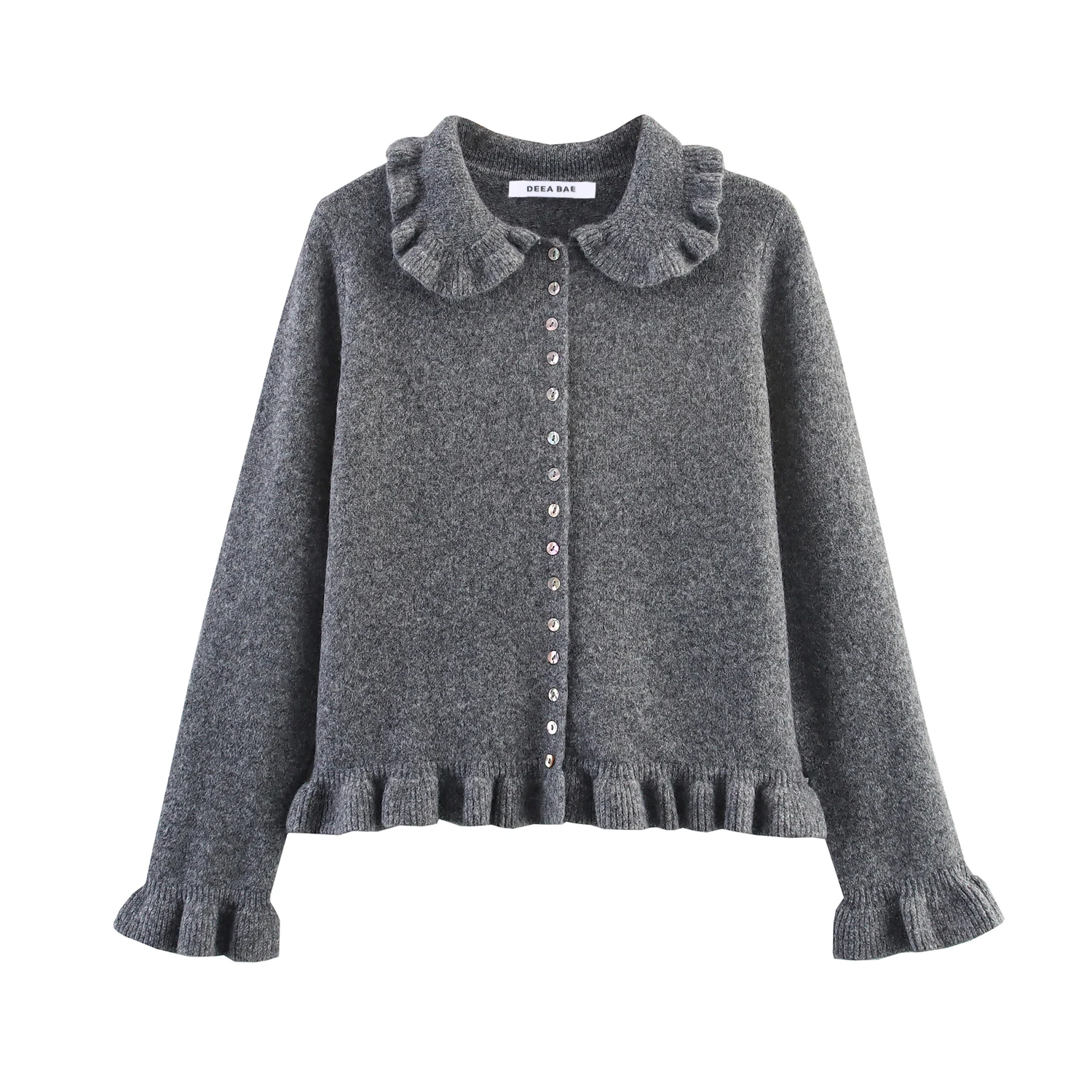 

Women's clothing autumn new products simple and versatile casual and fashionable lapel decoration long-sleeved knitted jacket