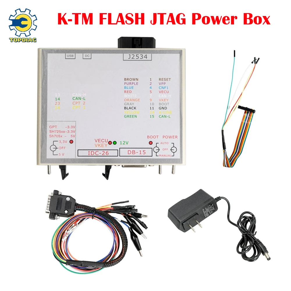 K-TM FLASH  JTAG Power Box FLSAH Adapter Use for ECU Programmer J2534 Device  Switches with Adapters Multi-Purpose Connector