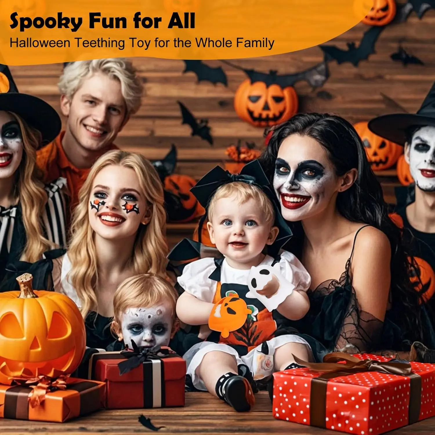 2-Pack Halloween Baby Teething Mittens – Silicone Pumpkin & Ghost Teethers for Infants & Toddlers