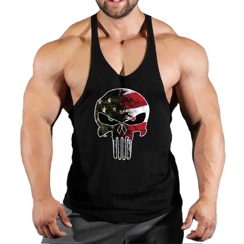 New Skull Strong Print Clothing Bodybuilding Cotton Gym Tank Tops Men Sleeveless Undershirt Fitness Stringer Muscle Workout Vest