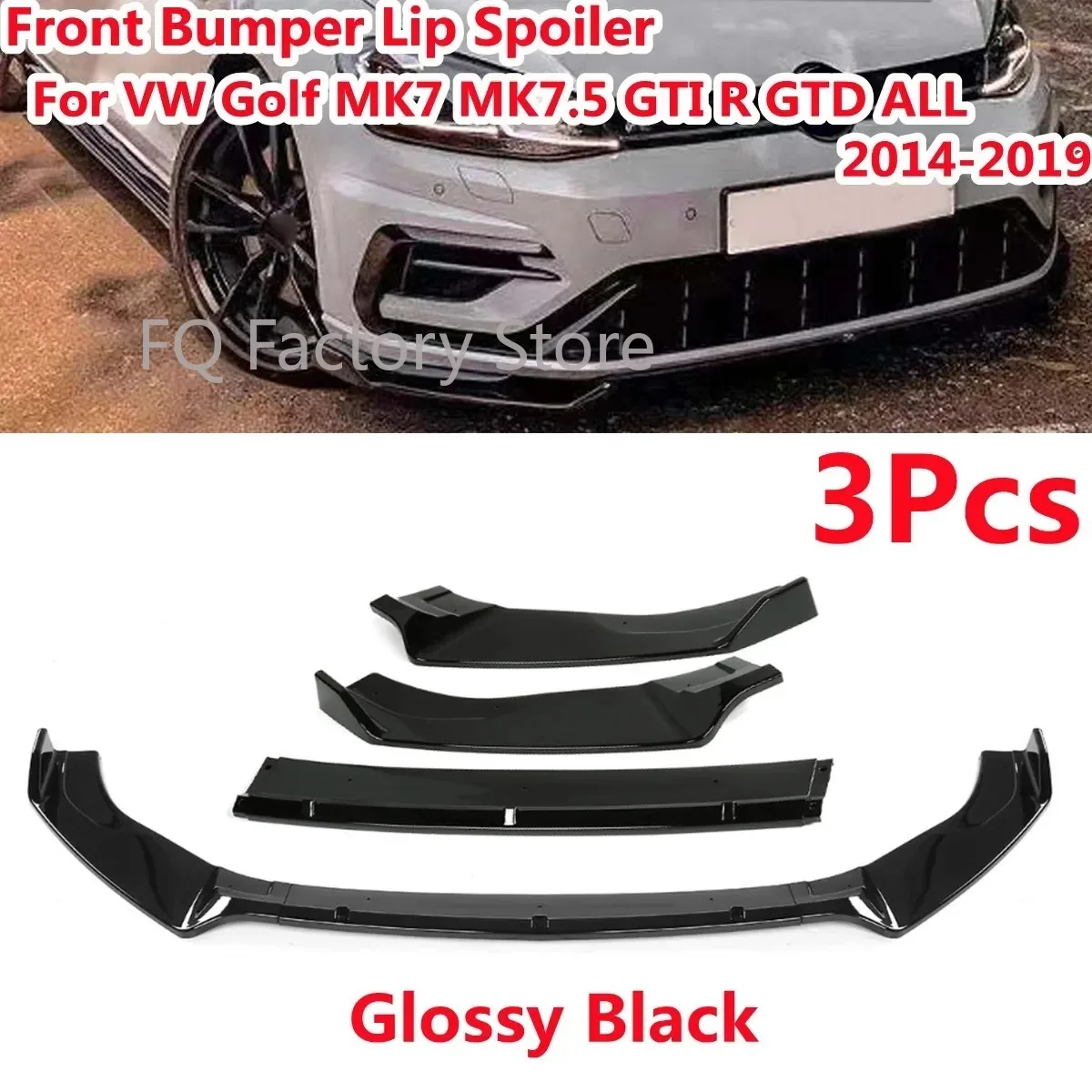 

For Volkswagen For VW Golf MK7 MK7.5 GTI R GTD ALL 2014-2019 Glossy Black Front Bumper Lip Splitter Guard Protector Body Kits