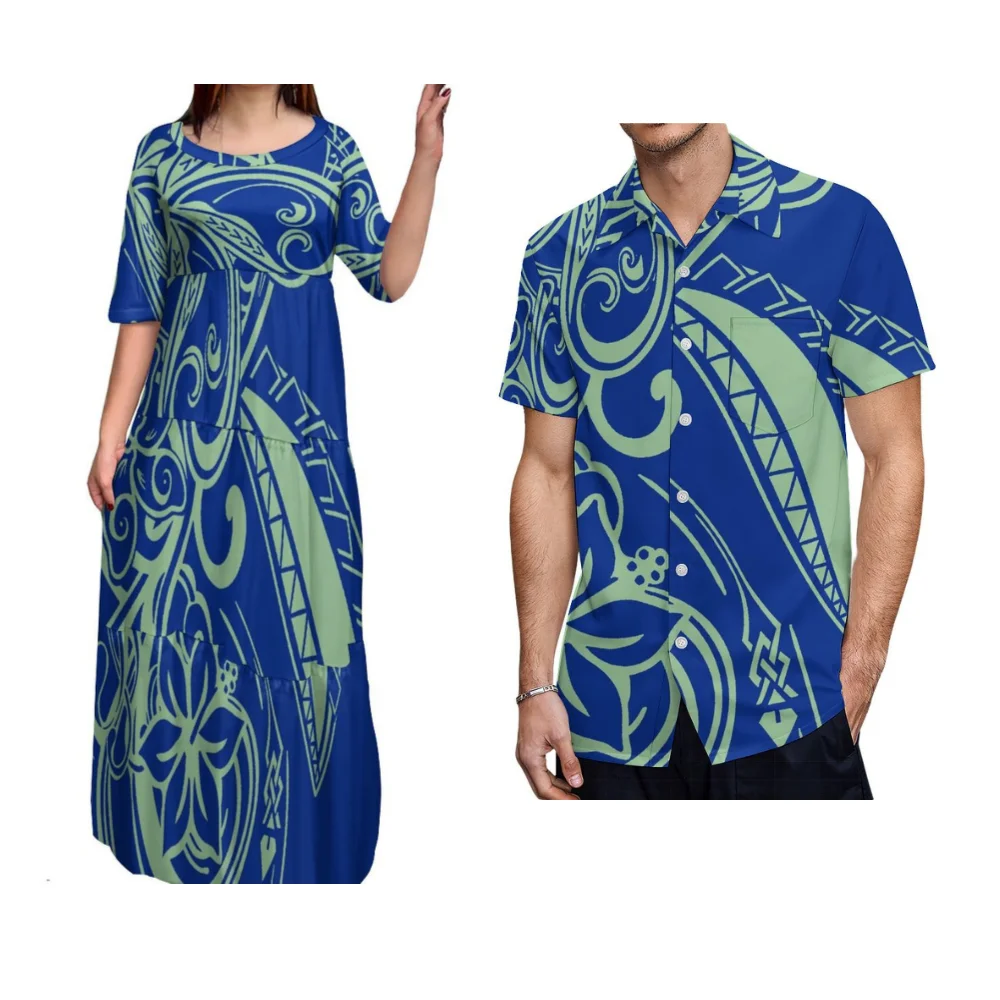 

Polynesian Tribal Floral Print Women'S Dress Men'S Shirt Pacific Island Ethnic Style Couple'S Set 2025 New Style