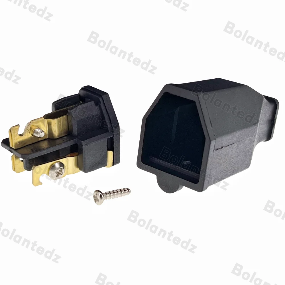 Bolantedz الأسود النحاس الأمريكية الذكور الإناث 3 دبابيس قابس طاقة الكهربائية التيار المتناوب 125 فولت 15A الولايات المتحدة سلك الطاقة انفصال الأسلاك التوصيل المقبس