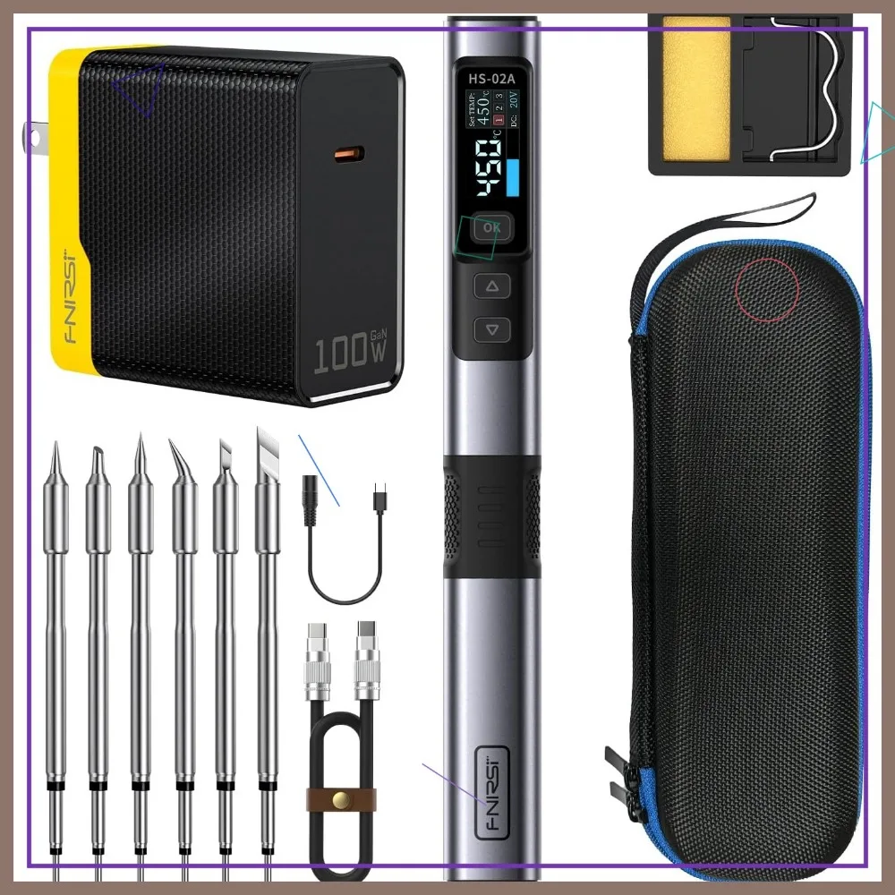 100W Portable Soldering Iron Kit, Fast Heating 3S, Adjustable Temp 212-842℉, Includes 6 Tips for Electronics Repair