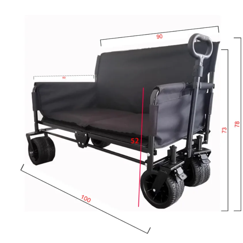 JXFT Multifunctional Four-Wheel Metal Outdoor Folding Wagon Reclining Sofa Cart for Camping Fishing with 3-Year Warranty