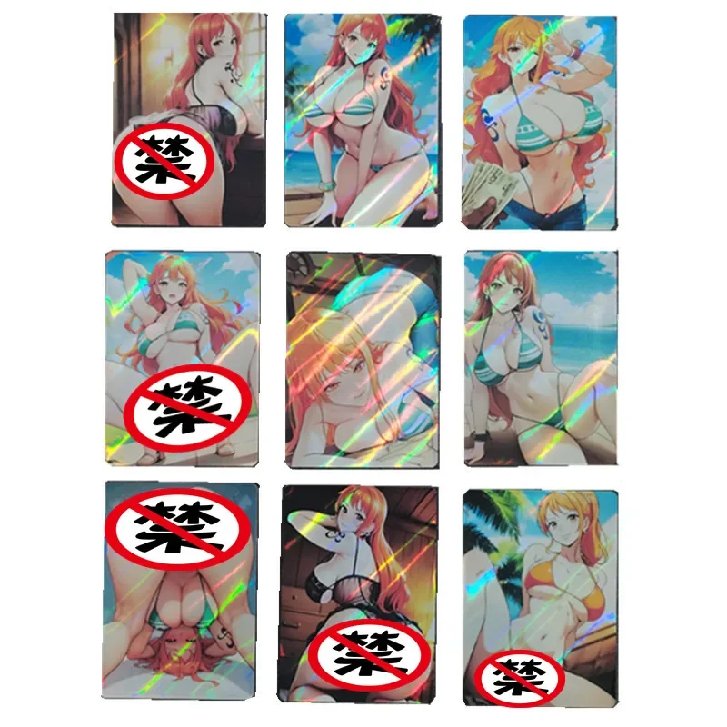 9Pcs/set Anime One Piece Nami Nude Sexy Card ACG Cosplay Beach Swimwear Game Toy Gift Homemade Collection Card