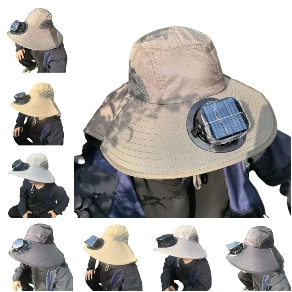 Convenient Breathable Solar Fan Hat Strong Wind Wide Brim Summer Fan Visor Cap with Shawl Lightweight Fishing Bucket Hat Camping