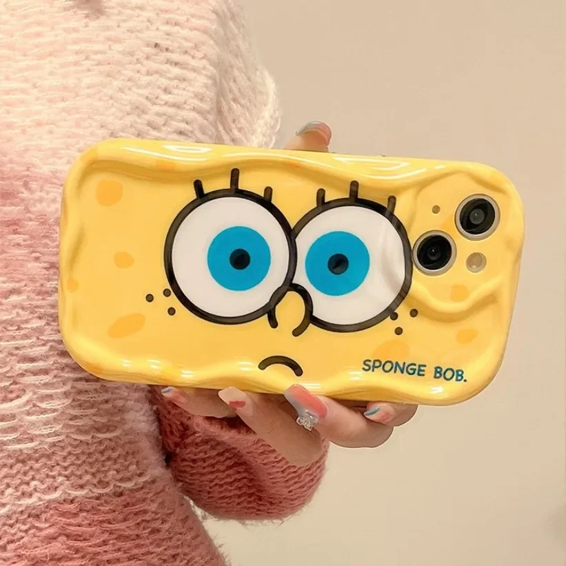 Lovely Cartoon SpongeBobs Phone Case for IPhone 15 14 13 12 11 Pro Max X XR XS 8 7 Plus SE 2020 Wave Silicone Soft Funda Cover