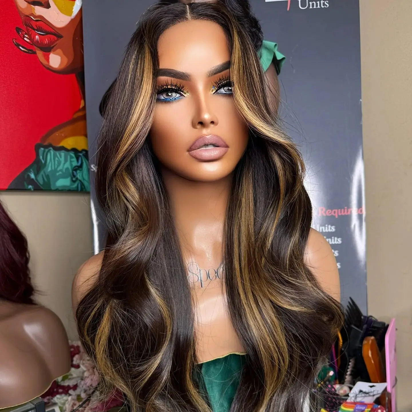 

Dark Espresso Brown Lace Front Wig Highlight Body Wavy Lace Top Wig Realistic Look Natural Hairline Synthetic Woman‘s’ Wigs