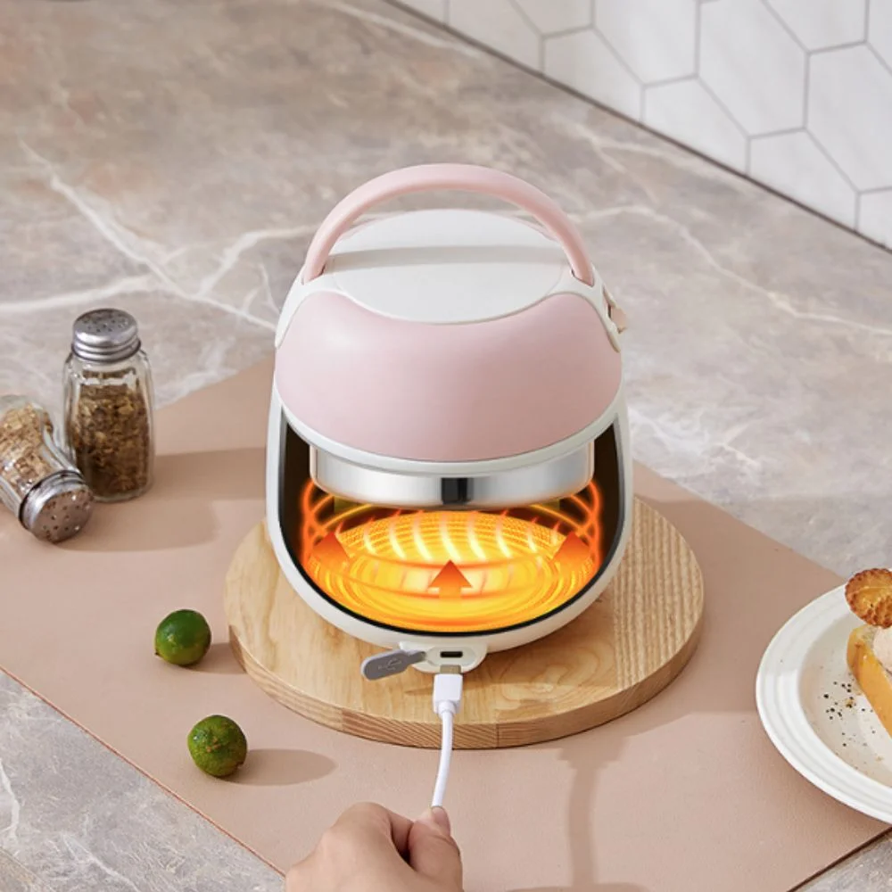 304 Stainless Steel Electric Lunch Box USB Charging with Individual Meal Grid Insulated Soup Pot Rust-proof Leak-proof
