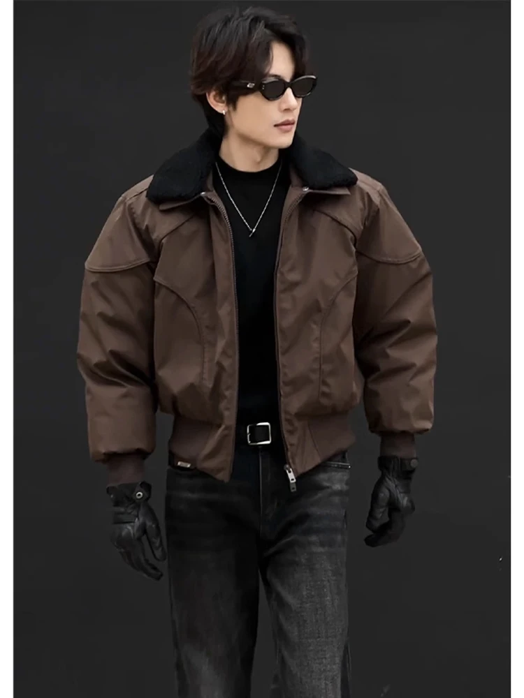 

Мужское хлопковое пальто American Sle Thiened Warmth с воротником из овечьего меха, зимнее модное повседневное пальто на молнии или длина