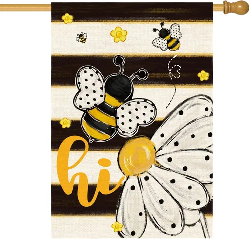 Hi Bee Daisy House Flag 28X40 Inch Double Sided Outside, Spring Summer Stripes Y 7445048981950 AAV