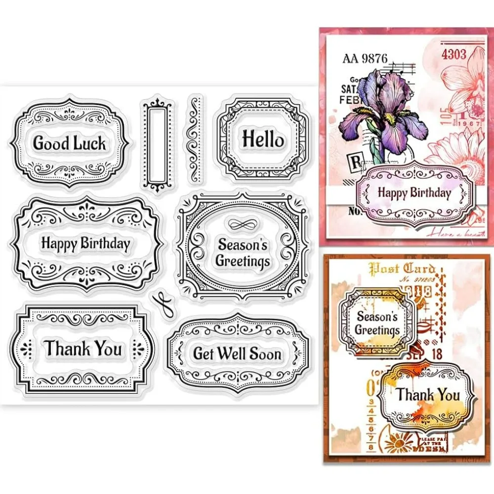 1PC Vintage Label Clear Stamps for Cards Making Retro European Lace Frame Silicone Clear Stamp Seals Transparent Stamps