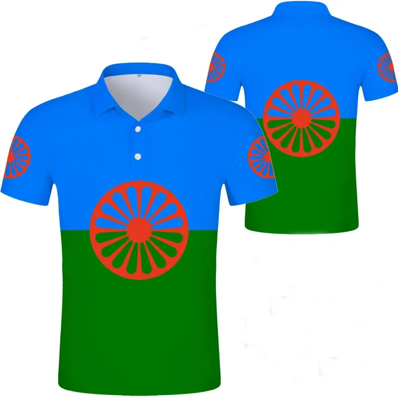 Roman Gypsy National Emblem Flag Print Polo Shirts For Men Clothing 2024 Street Hip Hop Sportswear Gym Tops Short-sleeved Tshirt