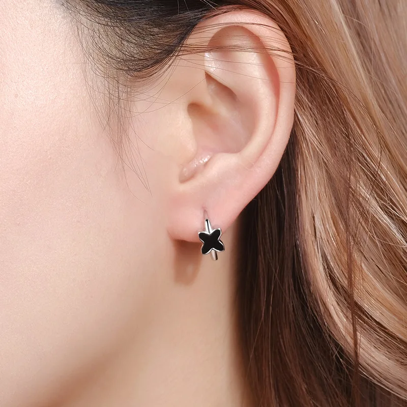 Trendy Black Letter X Ear Buckle Simple 925 Sterling Silver Earrings High Quality Jewelry Gifts For Women KOFSAC