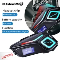 Bluetooth 5.4 Motorcycle Helmet Headset Hands-free Call Phone Wireless FM Radio Waterproof With flashlight Stereo Earphone