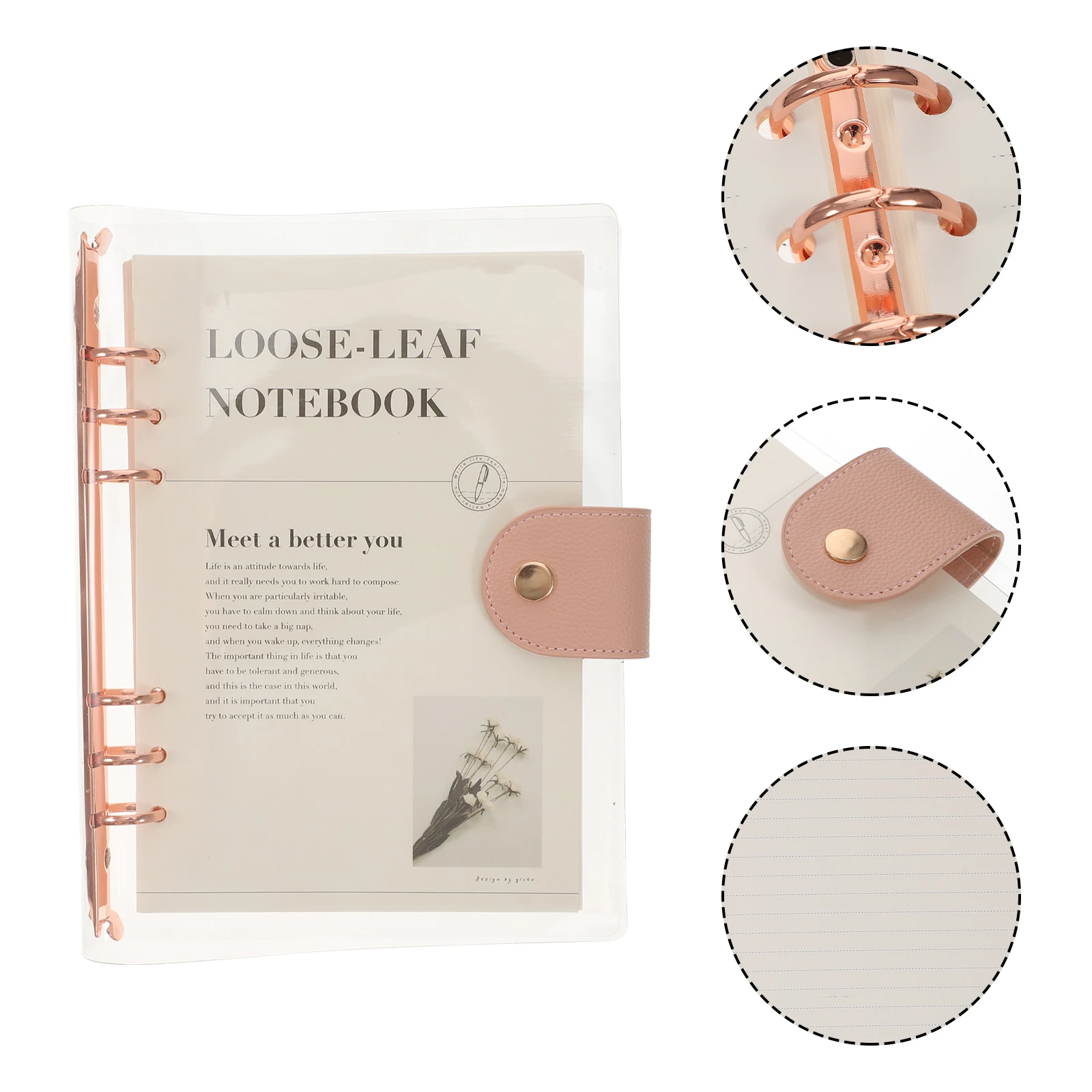

Transparent Loose leaf Notebook A5 PVC Rose Gold Removable Pages Planner Schedule Memo Writing Pad