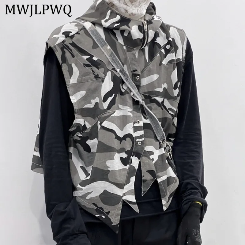 

MWJLPWQ камуфляжный жилет нестандартной формы с капюшоном, мужской уличный жилет без рукавов, осенний свободный повседневный топ для пар, новинка 2023 года 11442