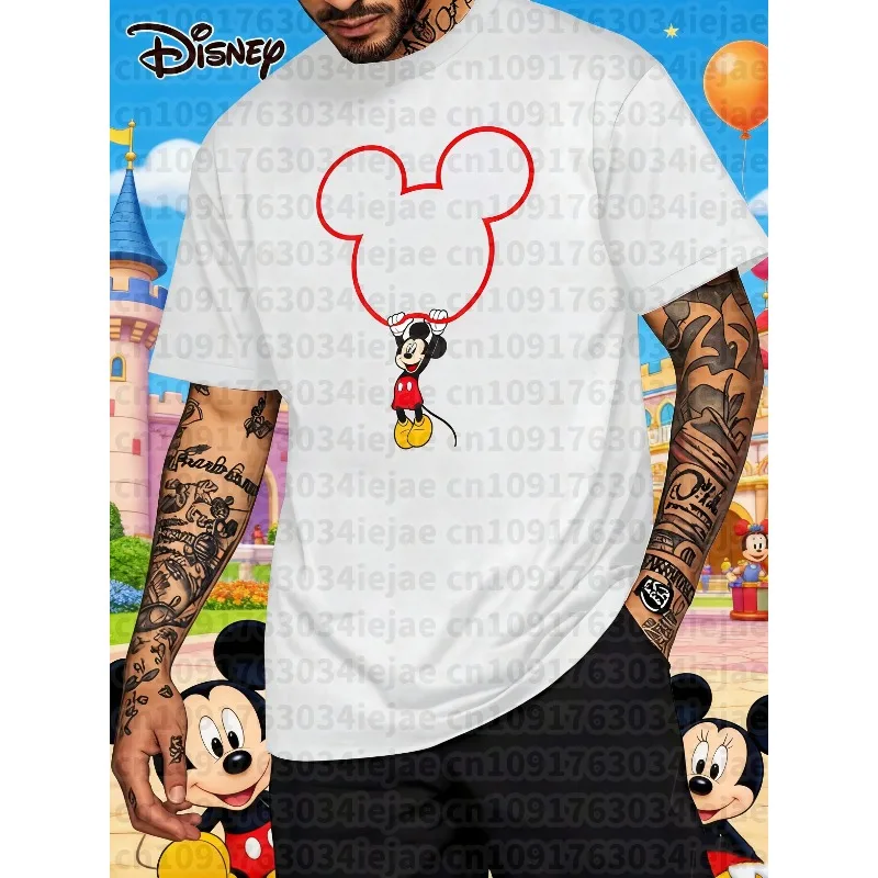 2025 الصيف ديزني ميكي ماوس معلقة على علامة ميكي طباعة الرجال 100% القطن تي شيرت مطبوع عادية المرأة الأسرة مطابقة #1