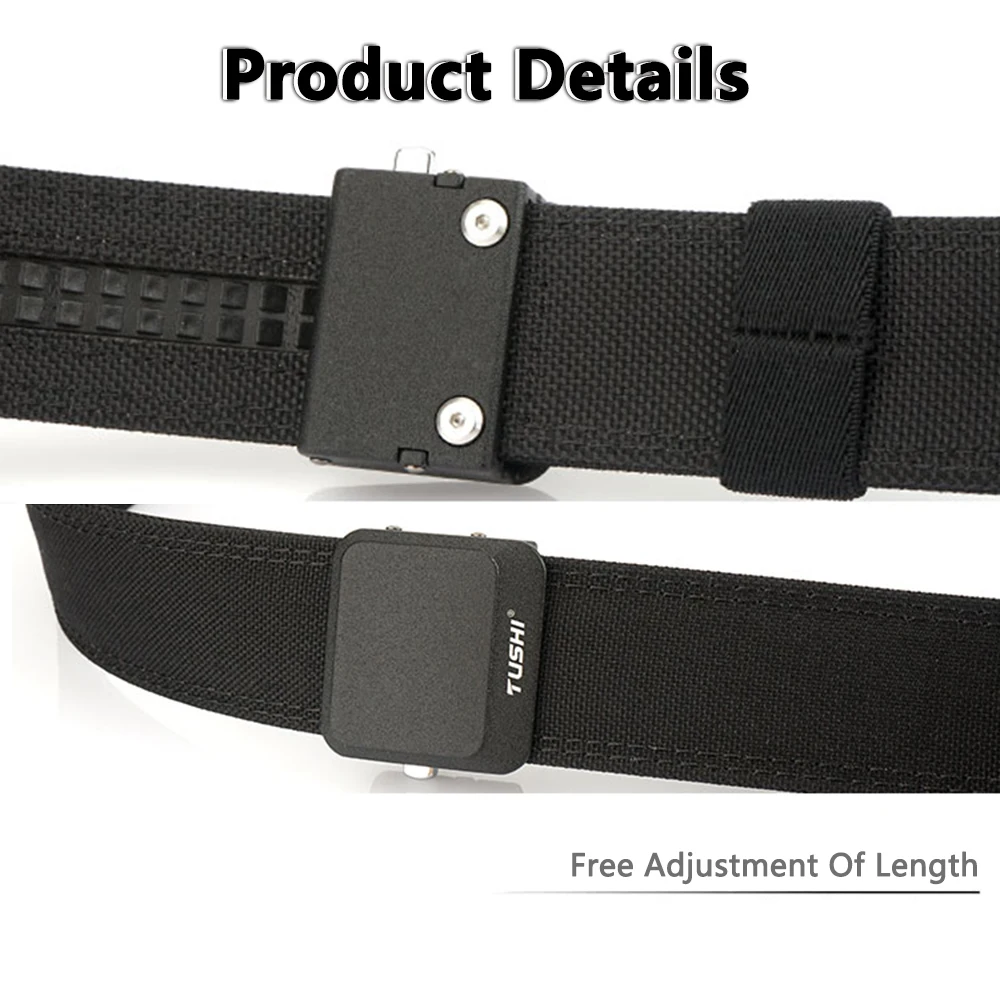 TUSHI Nylon-Hartgürtel für Herren, automatische Metallschnalle, Outdoor-EDC-IPSC-Zubehör, große Größe 120–150 cm, Militärgürtel – Detail 2