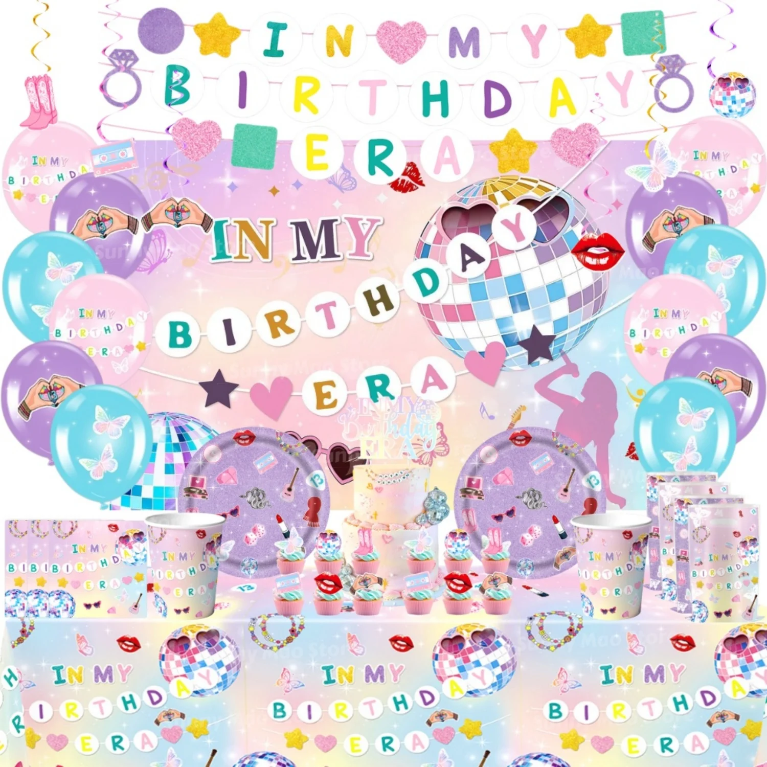 126Pcs In My Birthday Era Decorations Popular Singer Complete Party Tableware Set for Girls Friendship Bracelet Party Supplies