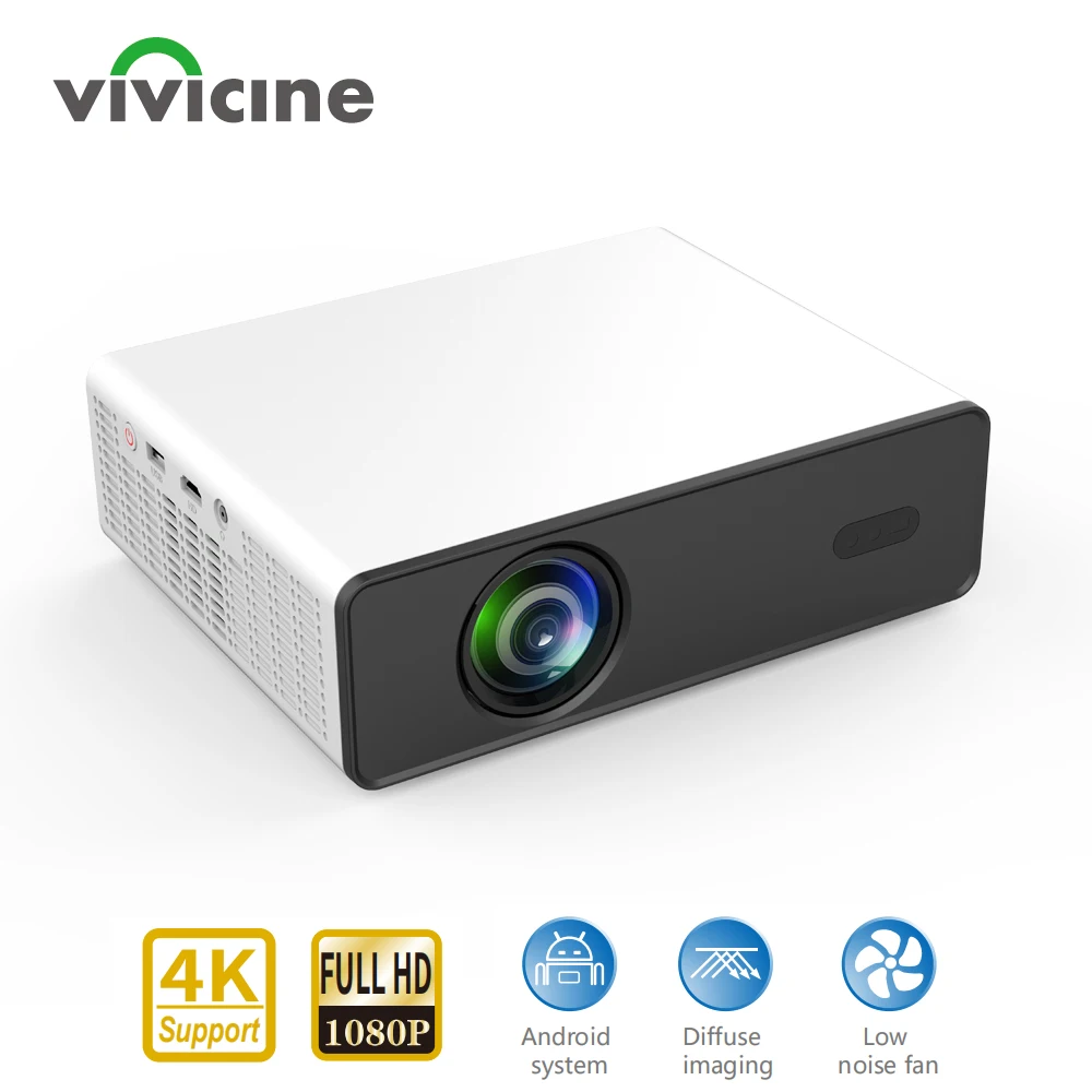 VIVICINE 1080P Full HD Proyektor Video Home Theater Portabel Android 9.0 4K Decoding WiFi Mendukung Proyektor Film Proyektor