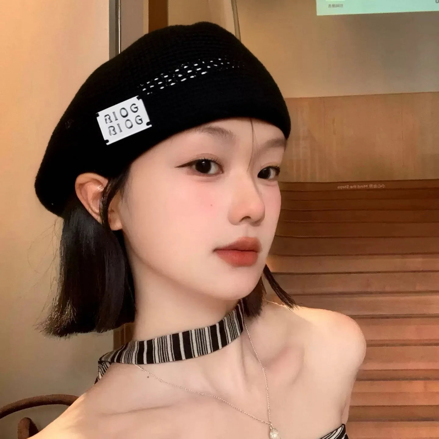 Japanese Artistic Beret Spring and Summer Breathable Hollow Woven Painters Cap Temperament All-match Anti-bud Cap Shows Small Fa