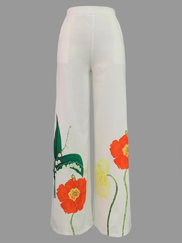 

Yeezzi Women's Summer Floral Printed High Waisted Straight Leg Pants 2025 New Fashion Loose Fit Pockets Casual Daily Trousers