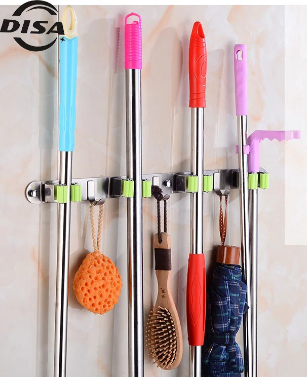 

304 stainless steel mop holder broom clip wall hanging bathroom stainless steel storage rack hardware pendant free punching