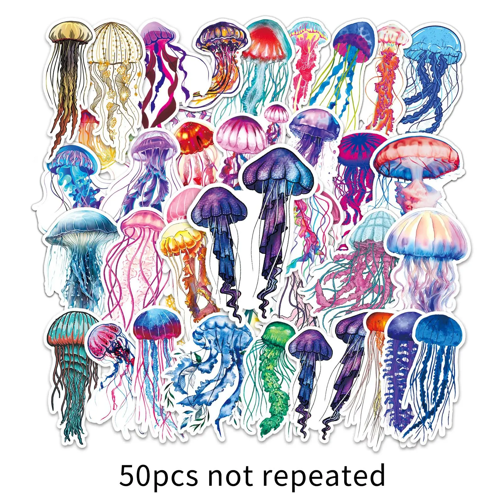 50 Pcs Jellyfish Graffiti Stickers, Cute Cartoon Ocean Animal Waterproof Decals, Creative Decor for Notebooks, Luggage, Laptops