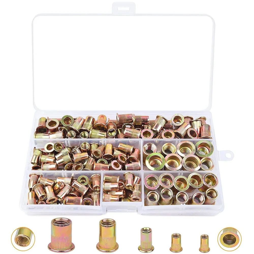 150 قطعة 8-32 10-24 1/4-20 5/16-18 3/8-16 الزنك مطلي الصلب شقة رئيس مجموعات متنوعة الخيوط إدراج جوزة برْشام مجموعة متنوعة #1