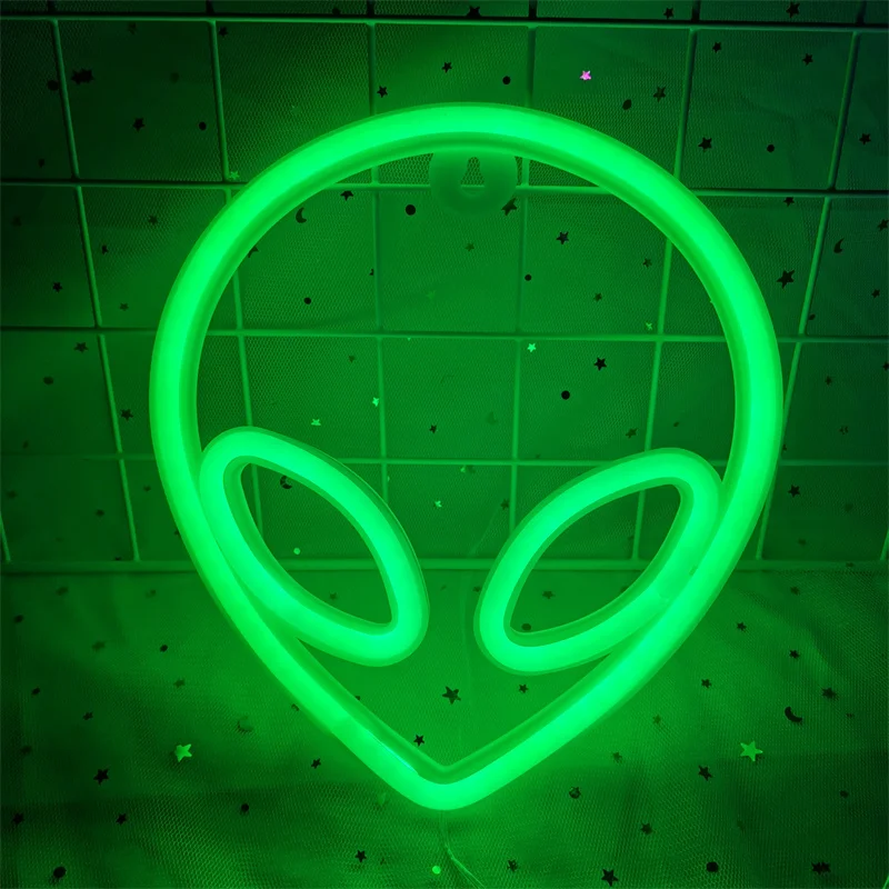 Imagem -03 - Cool Alien Led Neon Lights Usb Alimentado por Bateria Quarto Presente de Aniversário Feriado Sala de Jogos Lâmpada Decorativa de Parede