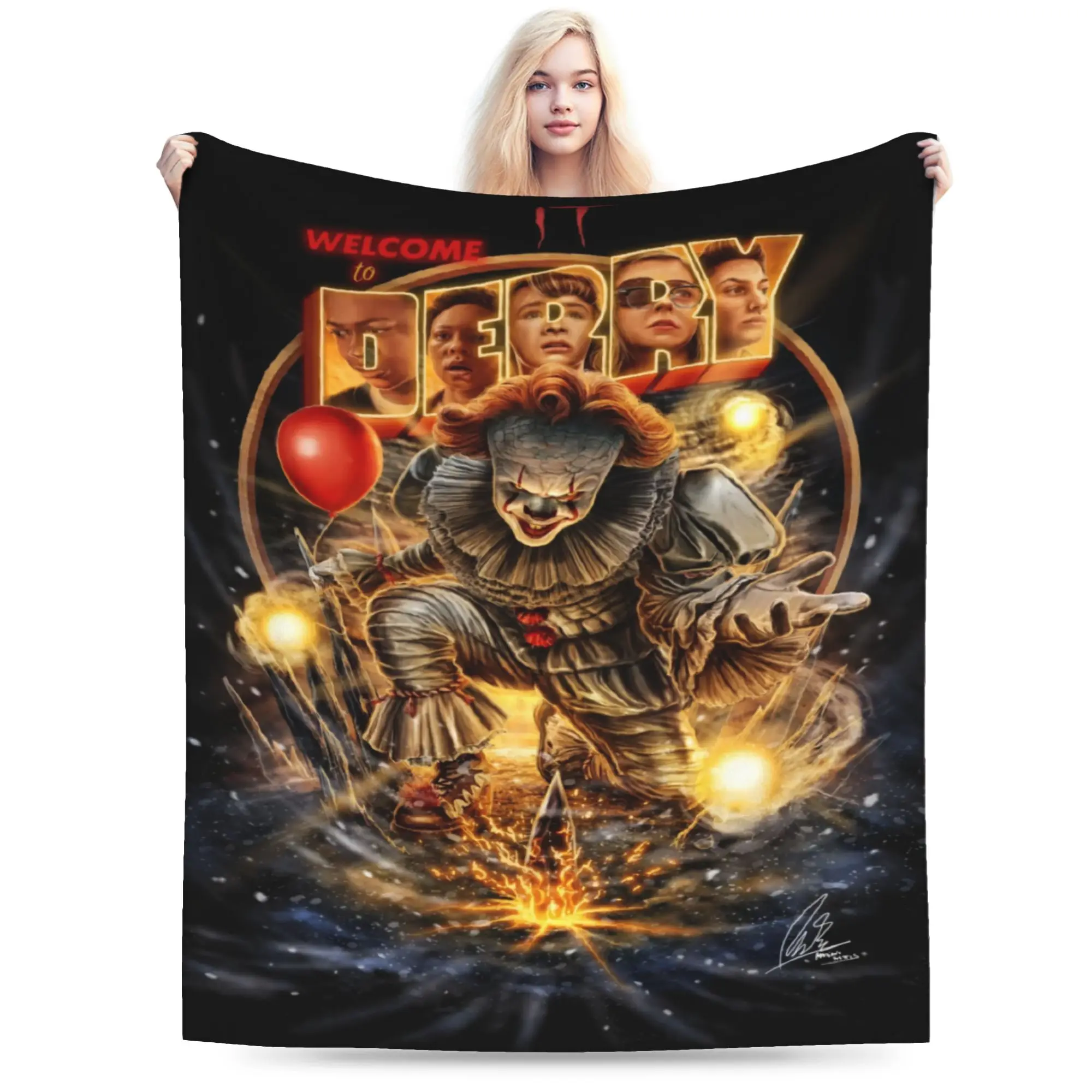 It P-Pennywise Clown Blanket  Warm Soft Comfortable Plush Throw Blanket For Kids Living Room Flannel Bedspread Bed Cover