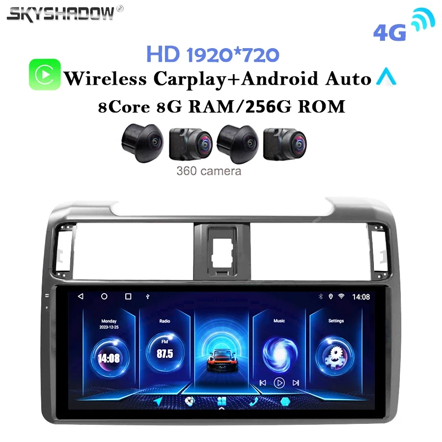 Carplay Auto Android 14.0 8G+256G 360 Camera Qled Car DVD Player GPS WIFI Bluetooth Radio For Toyota 4Runner 4 Runner 2009- 2022