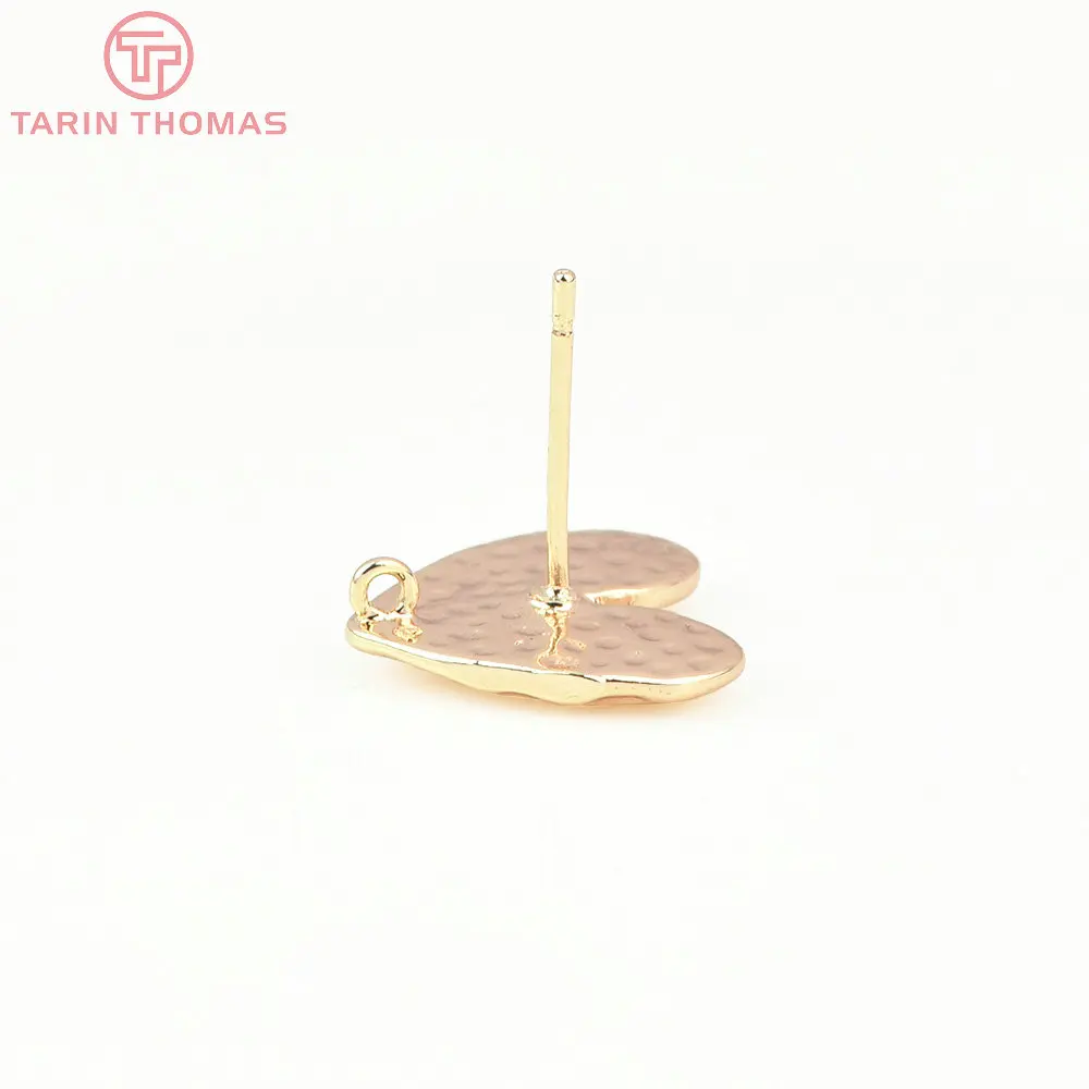 (8362) 6PCS 13.5MM 24K Gold Color Brass Heart  Concave Convex Earrings High Quality Jewelry Findings Accessories Wholesales