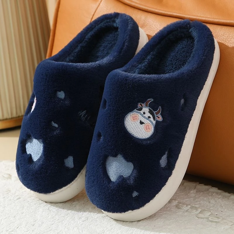 Winter Plush Slippers Men Women Anti-Slip Indoor Thick Sole Cloud Soft Warm Fuzzy House Cotton Korean Style