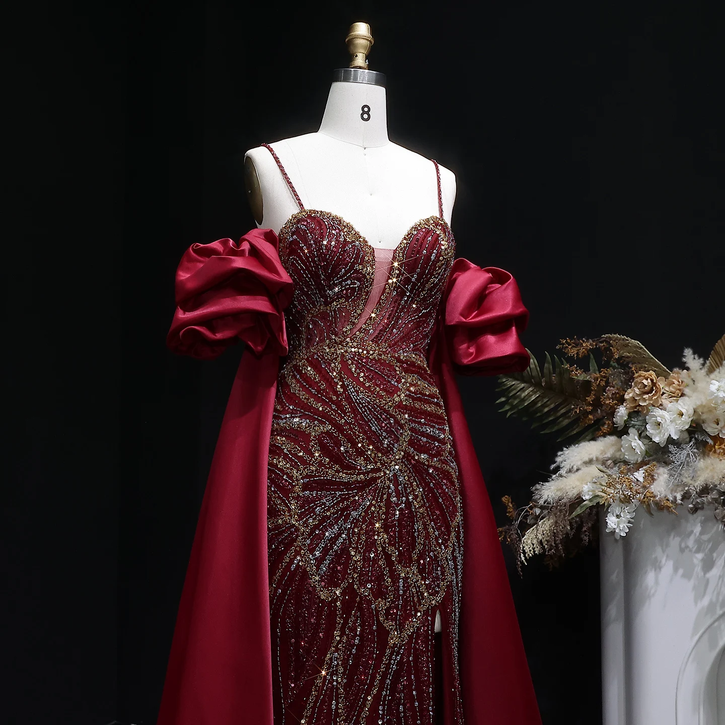Sharon Said Elegantes Grünes Meerjungfrauenkleid mit Perlenstickerei, Schulterfrei, mit Satinumhang, Damen-Partykleid, SS157, Anpassbar – Detail 22