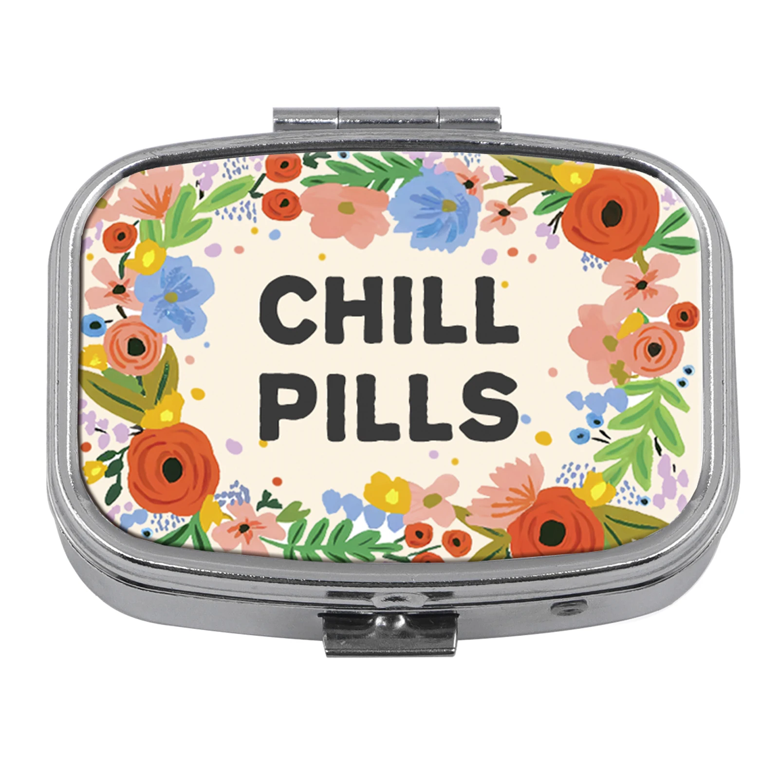 Cajas para pastillas "CHILL PILLS", subpaquete sellado de flores, caja de medicina portátil, Mini organizador, contenedor de almacenamiento para pastillas