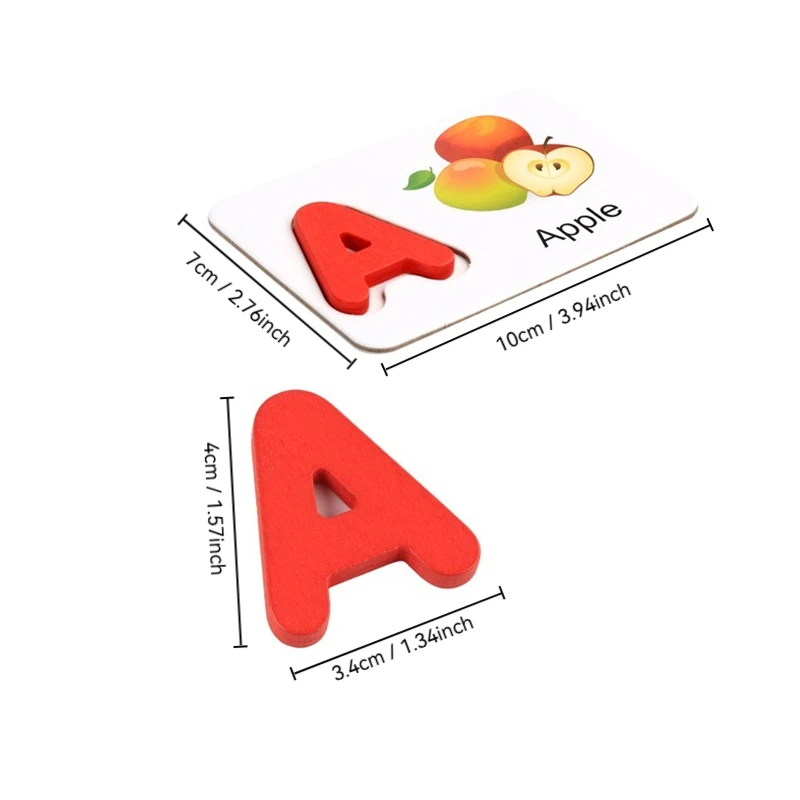 어린이 나무 영어 알파벳 인식 카드, 아기 계몽 편지, 과일 및 야채 조기 교육, 나무 장난감