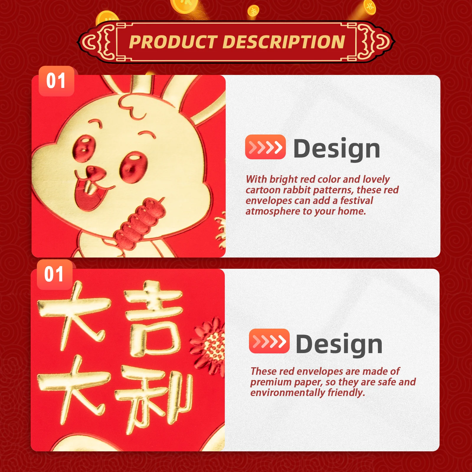 

30pcs New Year Red Envelopes Chinese Hong Bao Lucky Money Premium Paper Creative Design Gift for Kids Family