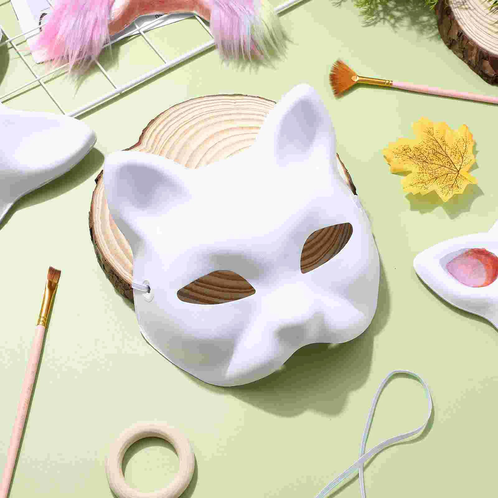 10 ชิ้น Blank Mask ตกแต่งฮาโลวีน DIY หน้ากากกระดาษพรหมภาพวาดมือแมวเด็กคอสเพลย์สําหรับผู้ใหญ่