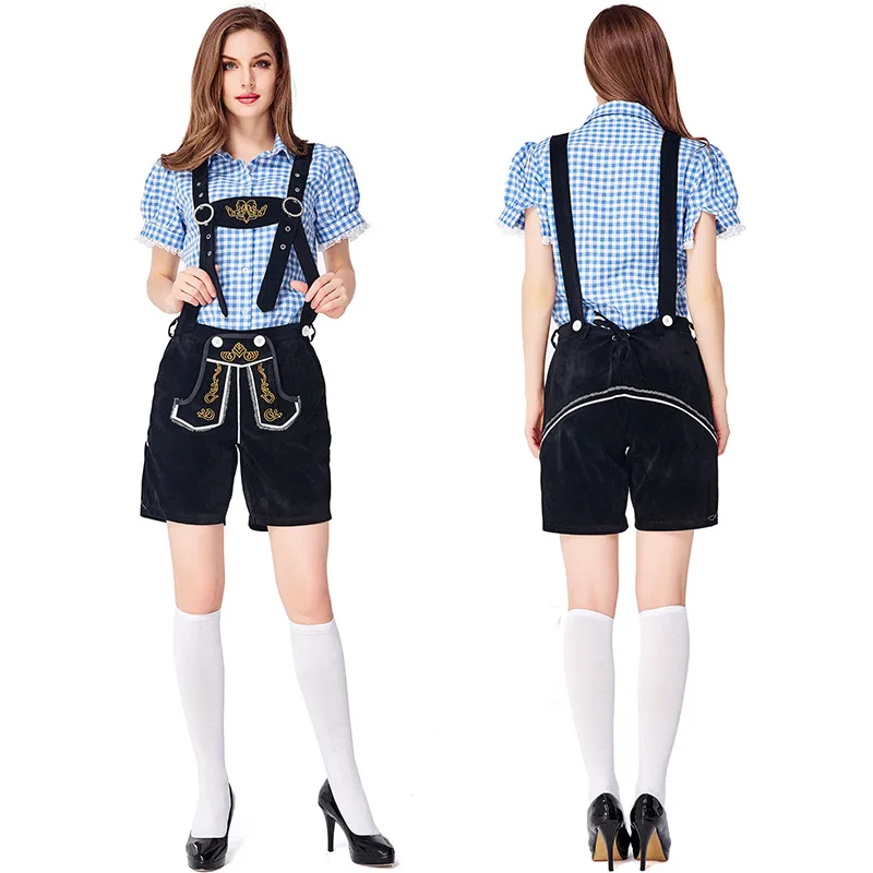 Damen Lederhosen- und Hemd-Outfit Oktoberfest Trachtenkostüm Parade Kneipen-Kellnerin-Outfit Cosplay Festliches Partykleid – Detail 7