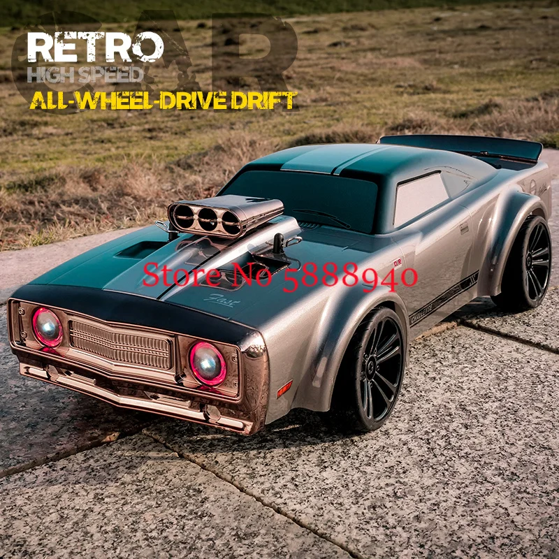 4WD 55KM/H Drift ad alta velocità Retro RC Auto da corsa 1:16 Corpo vintage Angel Eye Faro RC Racing Muscle Drift Car Giocattolo Regalo Capretto