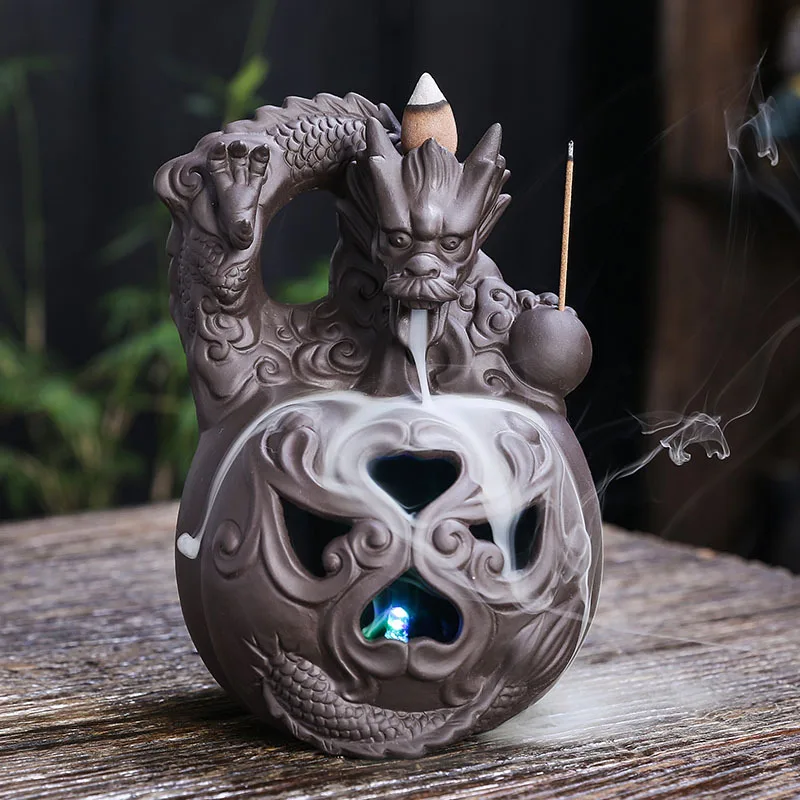 

Purple Clay Waterfall Backflow Incense Burner Creative Led Pumpkin Incense Holder Lucky Feng Shui Chinese Loong Home Decoration