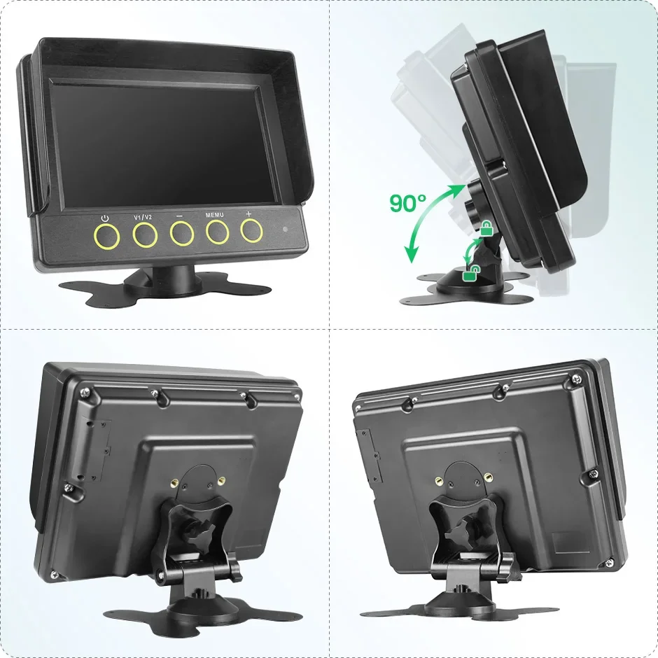 7-inch TFT LCD-monitor Voor Achteruitrijcamera – Met 2 Video-ingangen, 320x240 Resolutie, Draaibaar Scherm – Voor Auto, SUV, Bestelwagen & Vrachtwagen