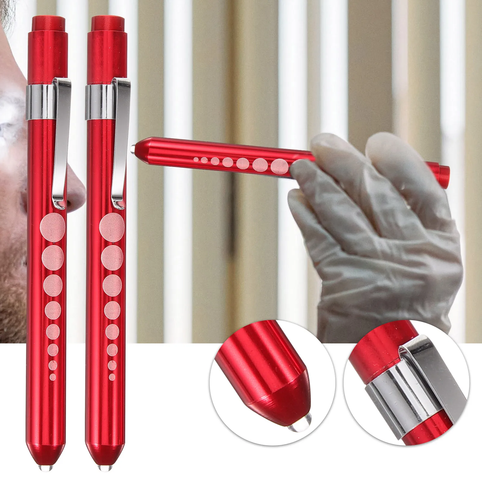 2 Pcs Mini Flashlight LED Reusable Ruler Badge for Nurses Lightweight Led Pen Light Teaching Tool